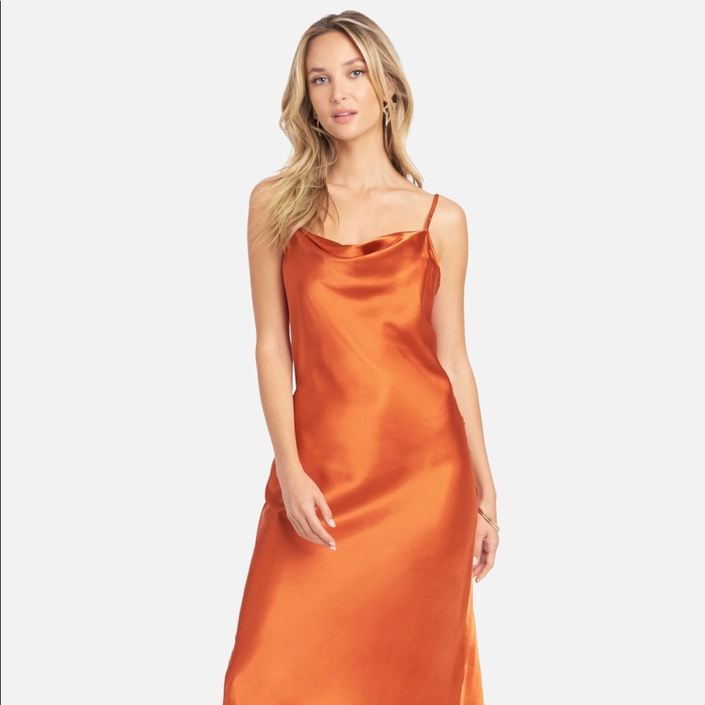 Bebe Satin Cowl Neck Slip Midi Dress